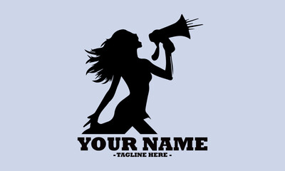 illustration vector woman holding a loudspeaker and woman shouting through megaphone logo vector design