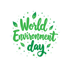 Fototapeta premium Festive World Environment Day illustration with leaf accents and vibrant message