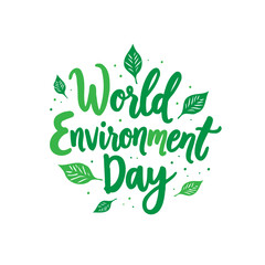 Festive typography design celebrating World Environment Day with green foliage