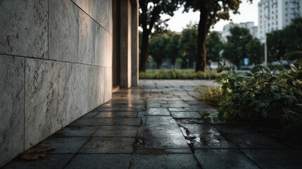 Obraz premium Stone Wall Path: Evening Shadows and Subtle Textures