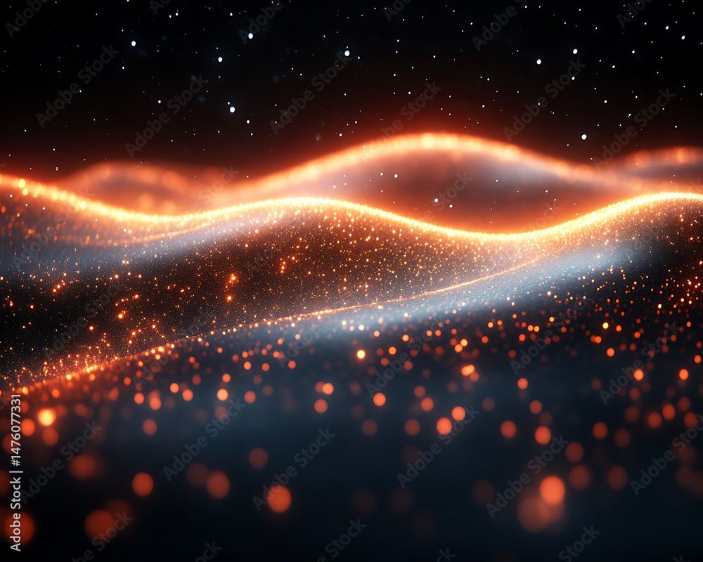Canvas Prints glowing orange waves of light floating in a dark starry space