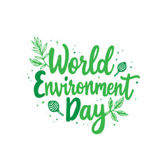 World Environment Day Typographic Design with Green Gradient and Floral Elements
