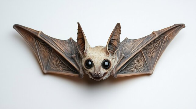 Small bat with large eyes and spread wings