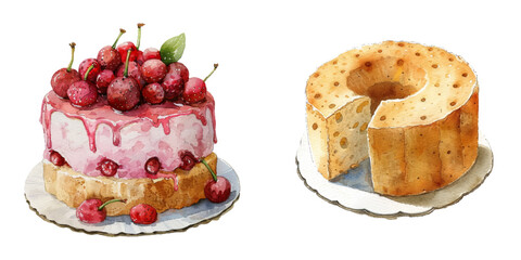 chiffon cake watercolor vector illustration