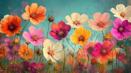 Vibrant Cosmos Flowers in a Summer Field