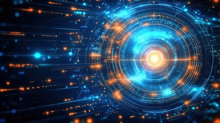 Obraz premium Abstract Futuristic Technology Background with Glowing Circles and Lines