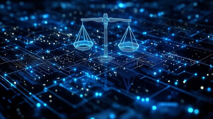 Legal case map with interconnected documents blue holographic interface digital justice system