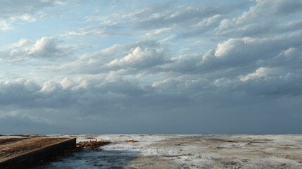 Fototapeta premium Serene Landscape: Cloudscape over Salt Flats, Minimalist Painting