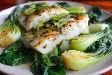 Oven cooked hake with bok choy
