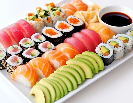 Colorful sushi platter assortment