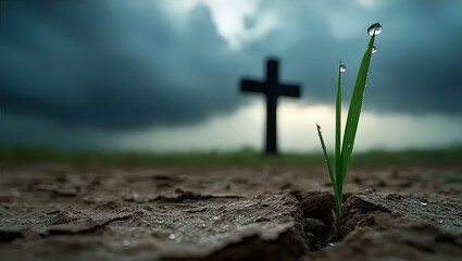 Green Sprout Growing in Dry Soil Hope and New Beginnings