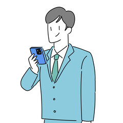 男性　スマホ　シンプル　線画　スーツ　スマホを見る　ビジネス