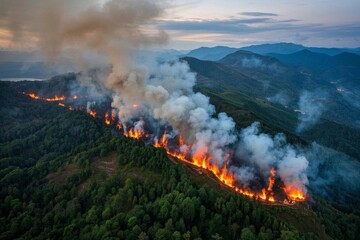 a large fire is burning in the middle of a forest