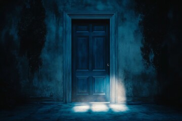 Mysterious dark room with a single door