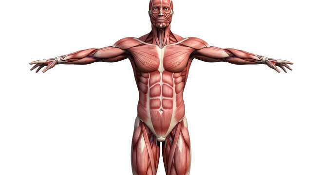 Human muscle anatomy with outstretched arms