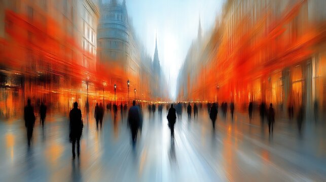 City Street with People Walking Art