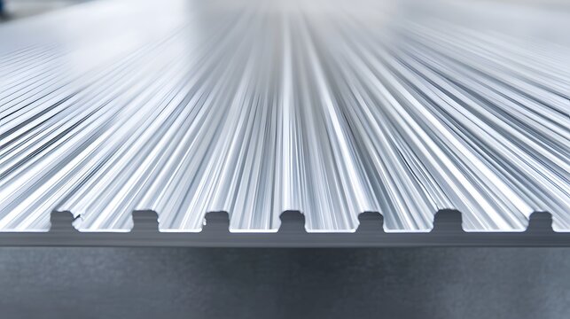 Close-up view of a metallic surface with parallel grooves.