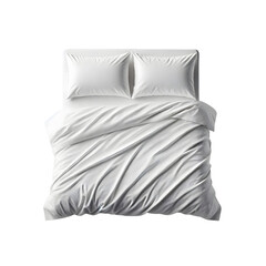 White bedding set top view perfect for bedroom interior design inspiration on transparent background