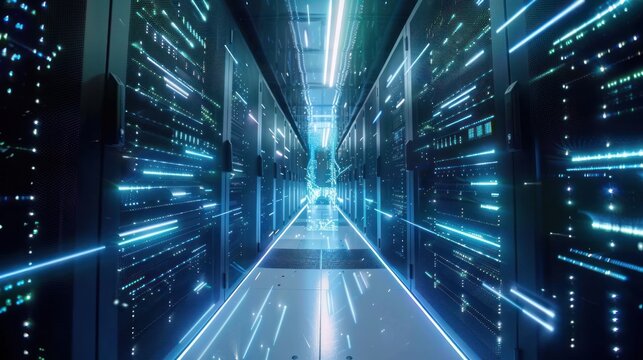 Corridor data server room of cloud computing technology. Generated AI image