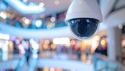 Modern CCTV Dome Camera Surveillance System in a Busy Shopping Mall