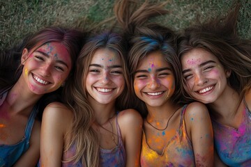 Obraz premium Happy women covered in colorful powder