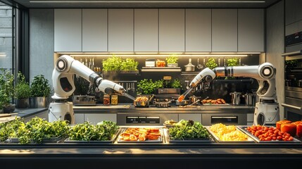 Futuristic Kitchen Robotic Chefs Prepare a Delicious Meal