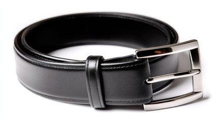 Black leather belt with metal buckle