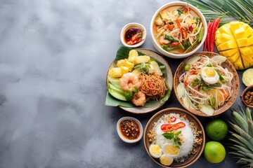Overview of Thai cuisine Tom Yum Tom Kha Gai Pad Thai Thai Pork Fried Rice Green Papaya Salad Thai fruits Text area