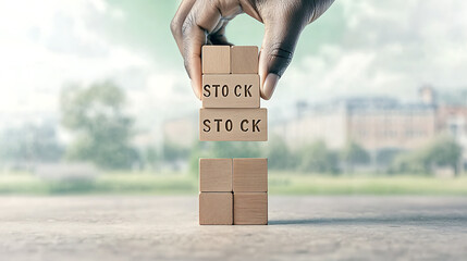 Hand stacking stock blocks outdoors.