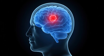 Brain Scan with Red Spot on Black Background