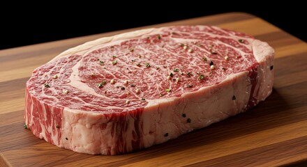 Raw Steak Cut on Wooden Board