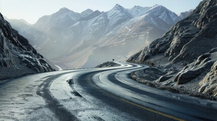 A winding road curved with trees in the background