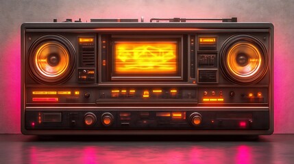 Fototapeta premium A detailed futuristic stereo system with orange and pink lighting