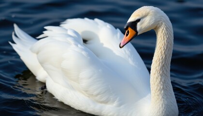 Fototapeta premium Elegant swan swimming gracefully in tranquil waters nature photography serene environment close-up view