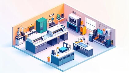 Fototapeta premium Modern Scientific Laboratory Interior Isometric View High Tech Research Equipment
