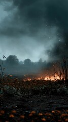 Obraz premium Fiery Meadow: Embers Glow in Twilight's Embrace