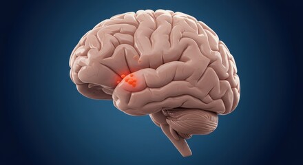 Human Brain with Red Spots on Blue Background