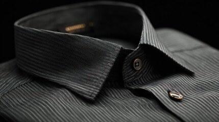 Close-up of a dark gray striped dress shirt