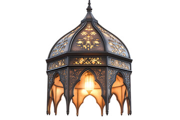 Ornate Islamic Lantern Pendant Light on Transparent Background