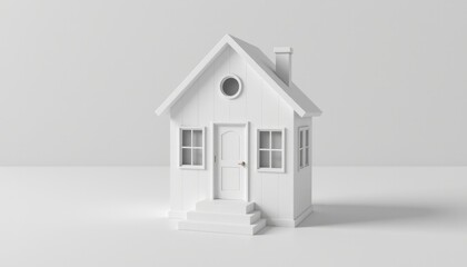 Modern minimalist white house model studio setting 3d render clean environment front view architectural concept