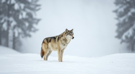 Obraz premium Wolf in Snowy Landscape