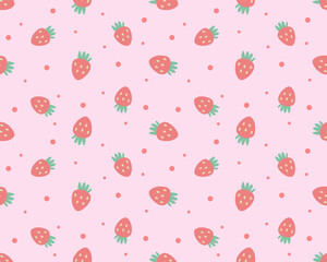 seamless pattern with strawberry on pink background 