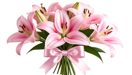 Fototapeta premium Bouquet of pink lilies isolated on white background 