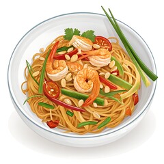 Phat Thai ,Thai Noodle Style ,Allium ramosum, roasted peanuts and some meat such as shrimp is called
