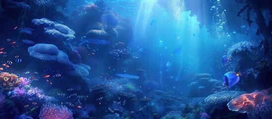 Beautiful undersea scene of blue idyll ocean water nature view landscape. Generate AI image