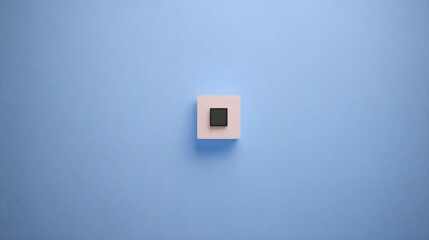 Minimalist Pastel Blue Background with Black Square  Geometric Abstract Design  Copy Space