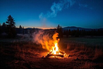 Fototapeta premium araffes in a field with a fire in the middle of it