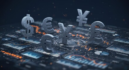Currency Symbols on Data Charts Financial Concept