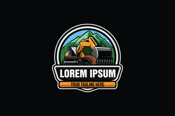 Excavator heavy machine vector image logo design