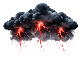 black clouds with red lightnings clipart png image on transparent background